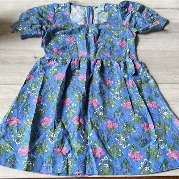 The Loft Floral‎ U-Neck Puff Sleeve Dress Blue/Floral 6 Petite NWT - Picture 3 of 5